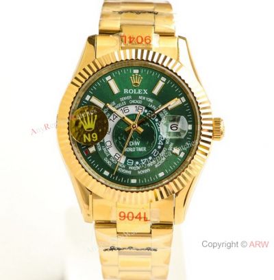 N9 FACTORY Rolex Sky Dweller Green Face 42mm Watch w-World Timer